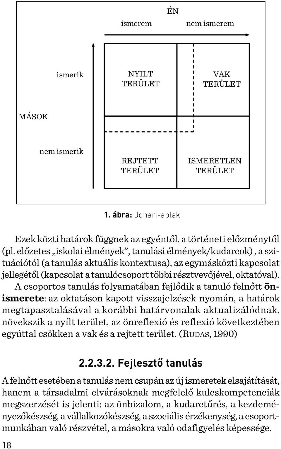 A csoportos tanulás folyamatában fejlõdik a tanuló felnõtt önismerete: az oktatáson kapott visszajelzések nyomán, a határok megtapasztalásával a korábbi határvonalak aktualizálódnak, növekszik a