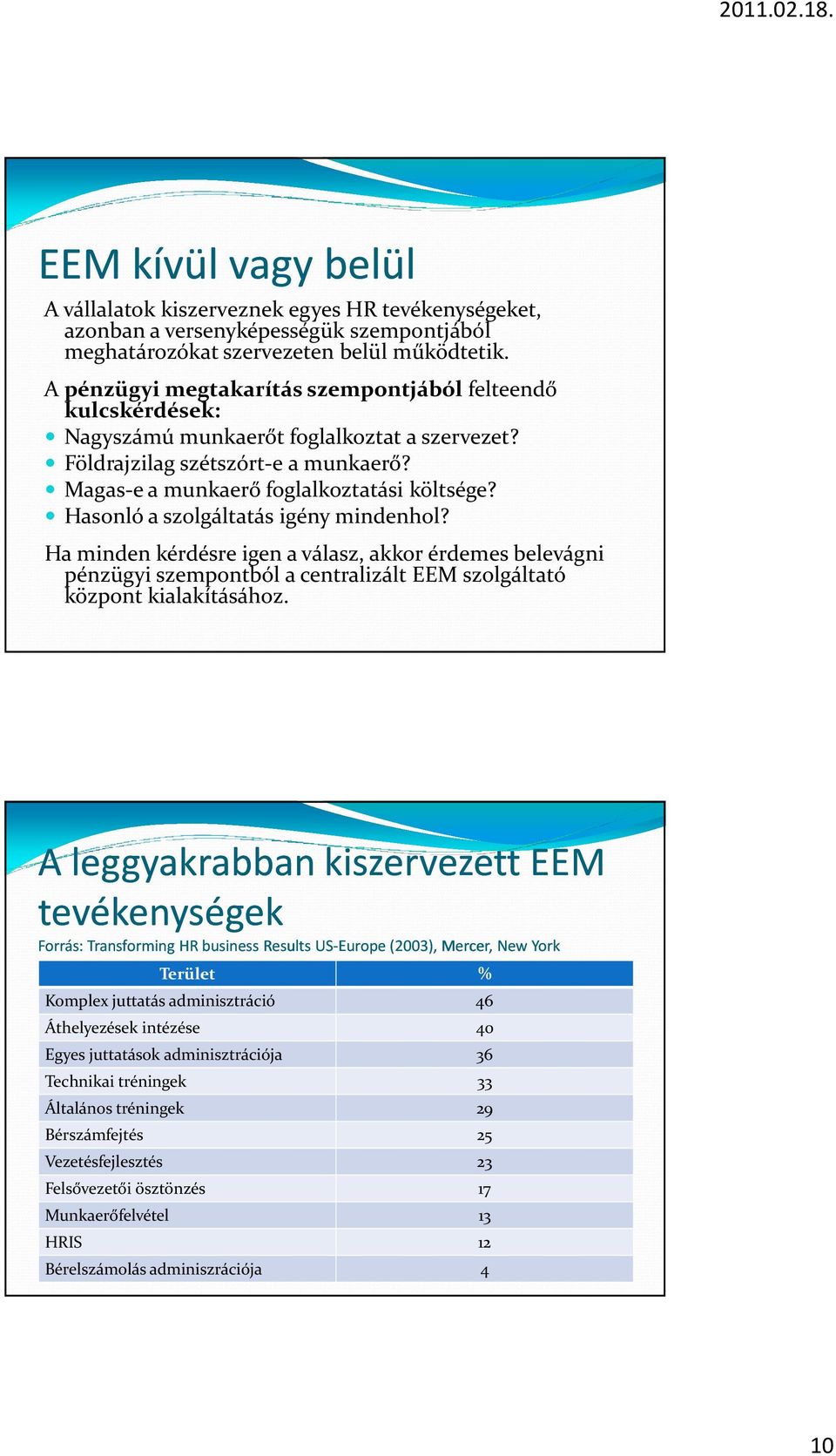 Hasonló a szolgáltatás igény mindenhol? Ha minden kérdésre igen a válasz, akkor érdemes belevágni pénzügyi szempontból a centralizált EEM szolgáltató központ kialakításához.