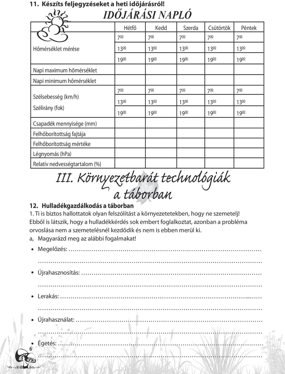 hőmérséklet Szélsebesség (km/h) Szélirány (fok) 7 00 13 00 19 00 7 00 13 00 19 00 7 00 13 00 19 00 7 00 13 00 19 00 7 00 13 00 19 00 Csapadék mennyisége (mm) Felhőborítottság fajtája Felhőborítottság