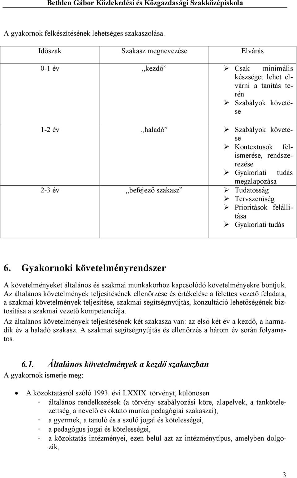 Gyakorlati tudás megalapozása 2-3 év befejezı szakasz Tudatosság Tervszerőség Prioritások felállítása Gyakorlati tudás 6.