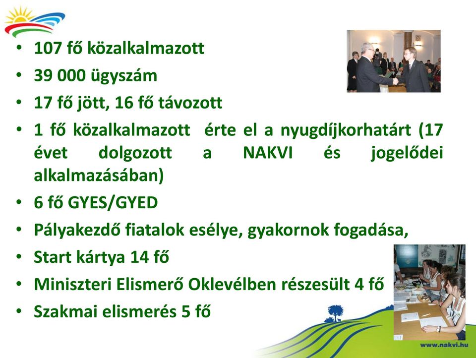 jogelődei alkalmazásában) 6 fő GYES/GYED Pályakezdő fiatalok esélye, gyakornok