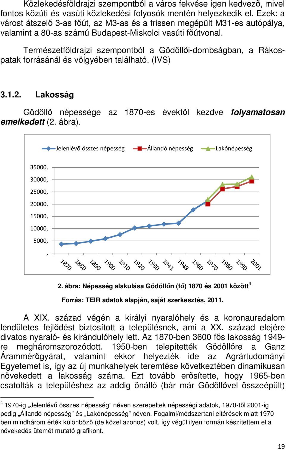 Természetföldrajzi szempontból a Gödöllıi-dombságban, a Rákospatak forrásánál és völgyében található. (IVS) 3.1.2. Lakosság Gödöllı népessége az 1870-es évektıl kezdve folyamatosan emelkedett (2.