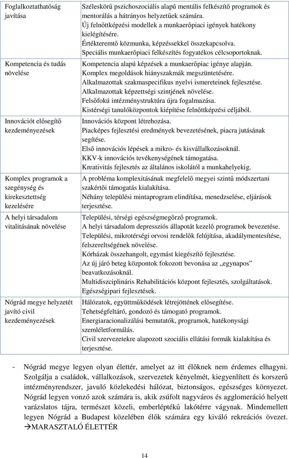 Új felnőttképzési modellek a munkaerőpiaci igények hatékony kielégítésére. Értékteremtő közmunka, képzéssekkel összekapcsolva. Speciális munkaerőpiaci felkészítés fogyatékos célcsoportoknak.