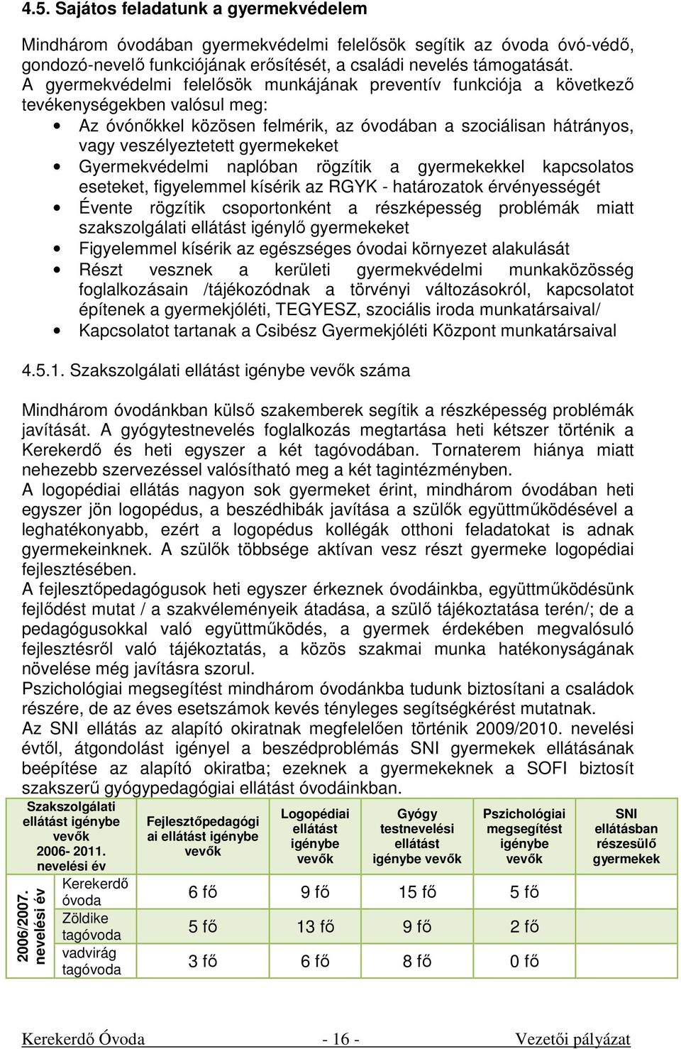 gyermekeket Gyermekvédelmi naplóban rögzítik a gyermekekkel kapcsolatos eseteket, figyelemmel kísérik az RGYK - határozatok érvényességét Évente rögzítik csoportonként a részképesség problémák miatt