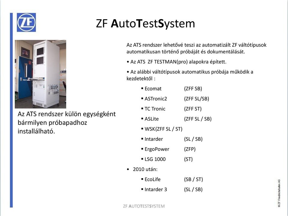 Az ATS ZF TESTMAN(pro) alapokra épített.