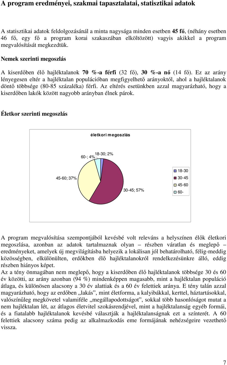 Ez az arány lényegesen eltér a hajléktalan populációban megfigyelhető arányoktól, ahol a hajléktalanok döntő többsége (80-85 százaléka) férfi.