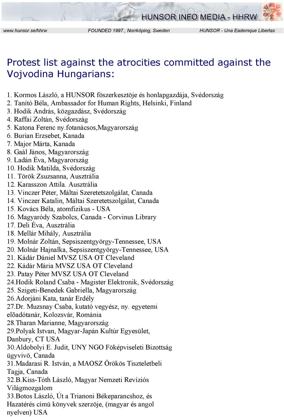 Raffai Zoltán, Svédország 5. Katona Ferenc ny.fotanácsos,magyarország 6. Burian Erzsebet, Kanada 7. Major Márta, Kanada 8. Gaál János, Magyarország 9. Ladán Éva, Magyarország 10.