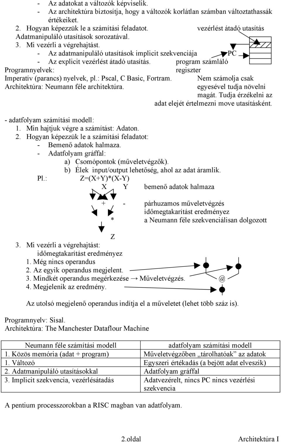 program számláló Programnyelvek: regiszter Imperatív (parancs) nyelvek, pl.: Pscal, C Basic, Fortram. Nem számolja csak Architektúra: Neumann féle architektúra. egyesével tudja növelni magát.