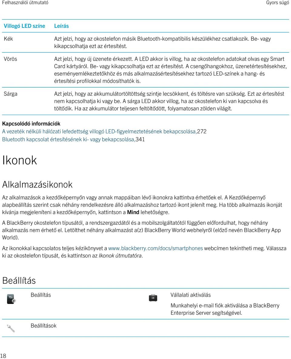 A csengőhangokhoz, üzenetértesítésekhez, eseményemlékeztetőkhöz és más alkalmazásértesítésekhez tartozó LED-színek a hang- és értesítési profilokkal módosíthatók is.