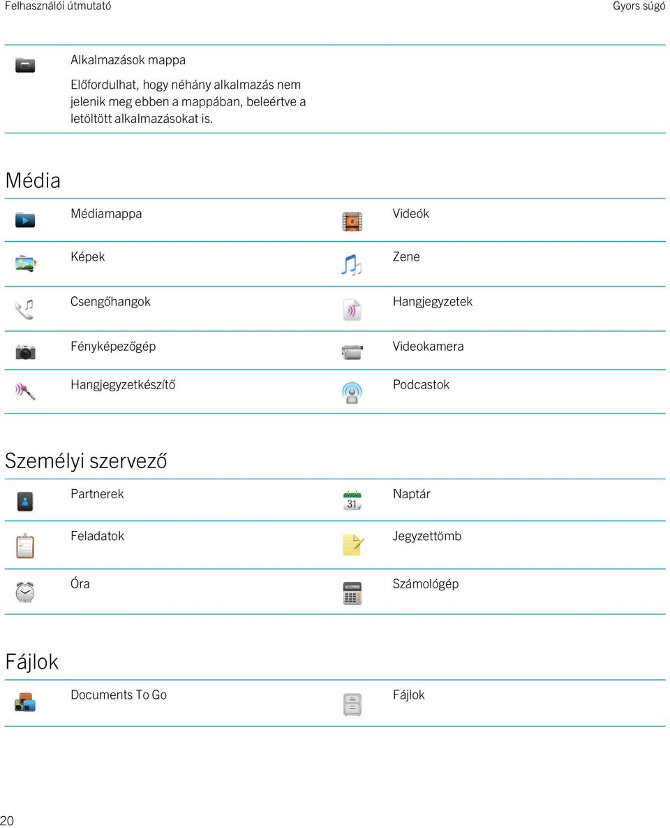 Média Médiamappa Videók Képek Zene Csengőhangok Hangjegyzetek Fényképezőgép Videokamera