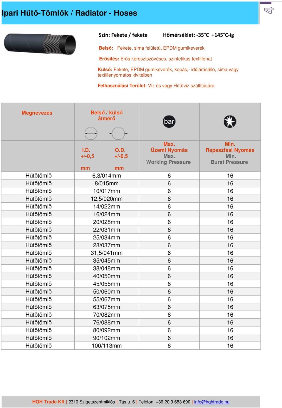 14/022mm 6 16 Hűtőtömlő 16/024mm 6 16 Hűtőtömlő 20/028mm 6 16 Hűtőtömlő 22/031mm 6 16 Hűtőtömlő 25/034mm 6 16 Hűtőtömlő 28/037mm 6 16 Hűtőtömlő 31,5/041mm 6 16 Hűtőtömlő 35/045mm 6 16 Hűtőtömlő