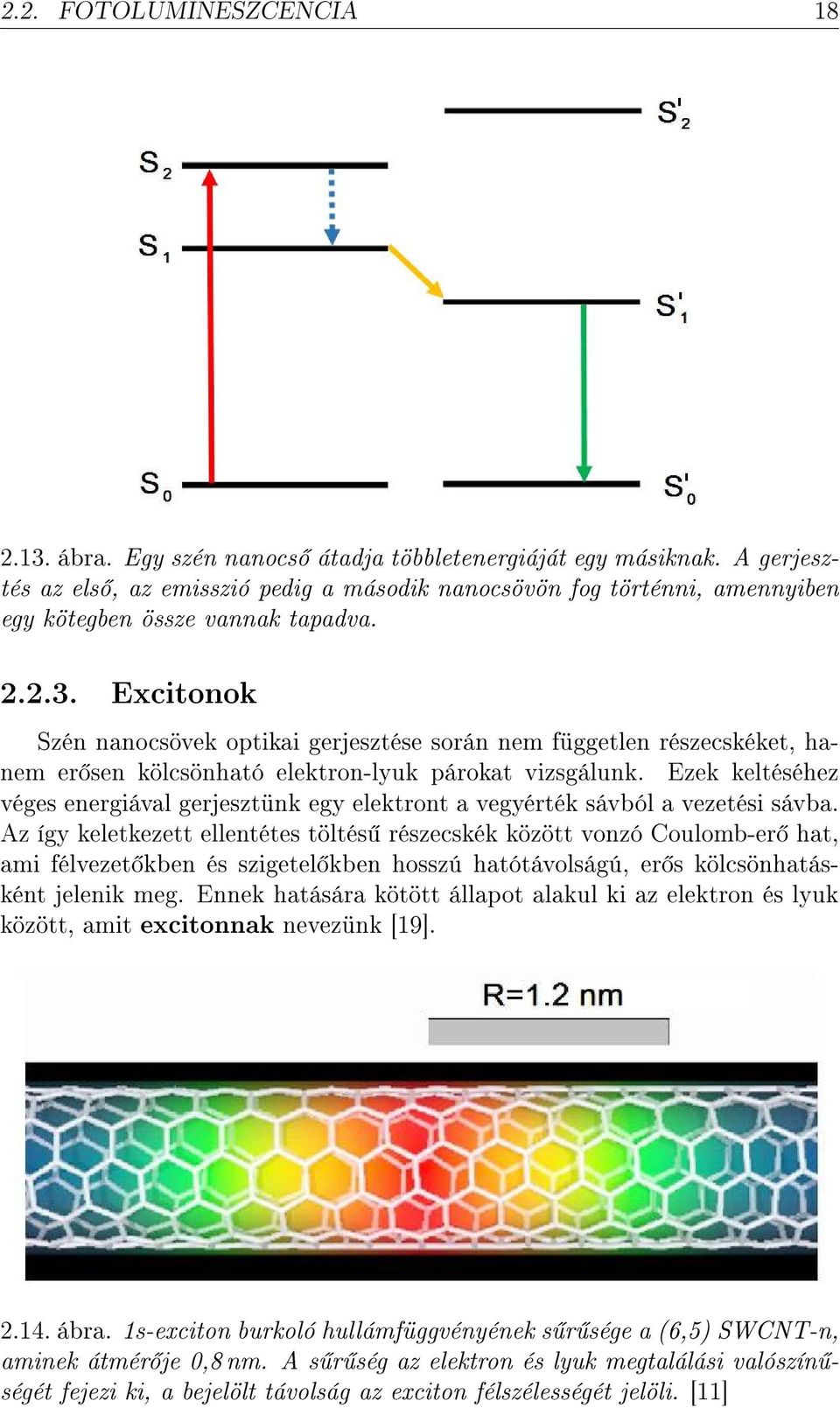 Excitonok Szén nanocsövek optikai gerjesztése során nem független részecskéket, hanem er sen kölcsönható elektron-lyuk párokat vizsgálunk.