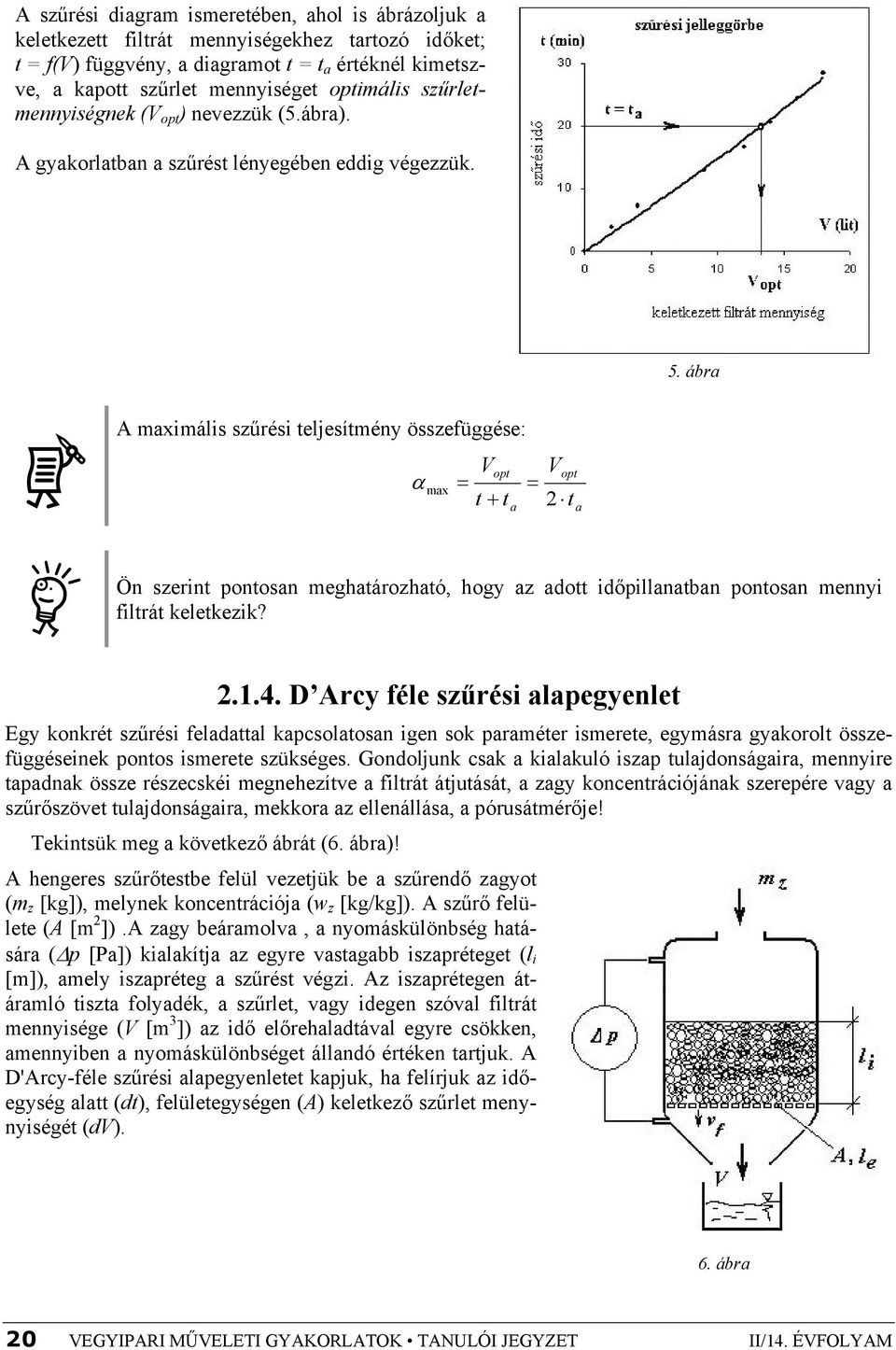 ábra A maximális szűrési teljesítmény összefüggése: Vopt α max t + t a V opt t a Ön szerint pontosan meghatározható, hogy az adott időpillanatban pontosan mennyi filtrát keletkezik?.1.4.