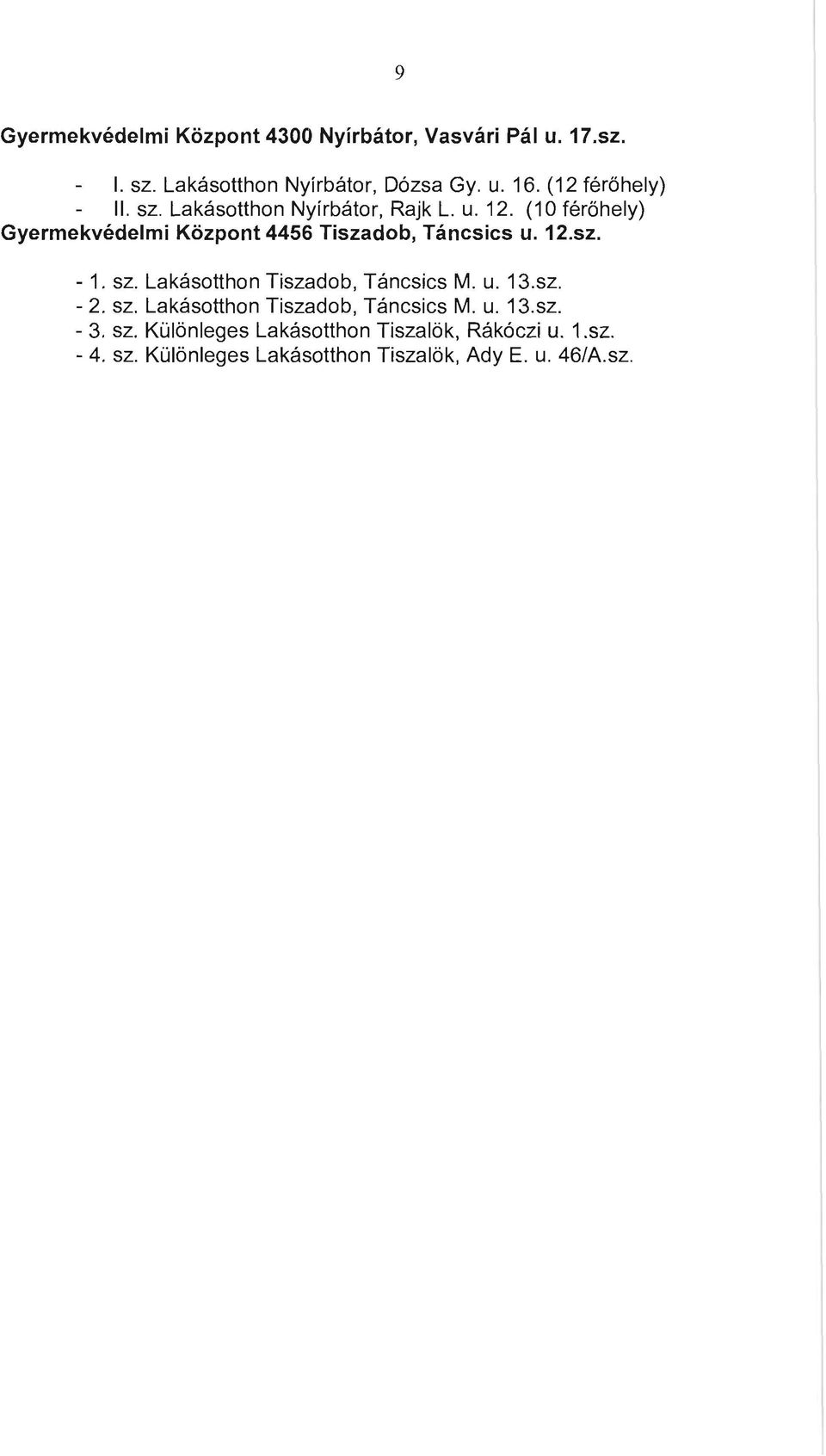 (10 férőhely) Gyermekvédelmi Központ 4456 Tiszadob, Táncsics u. 12.sz. - 1. sz. Lakásotthon Tiszadob, Táncsics M. u. 13.