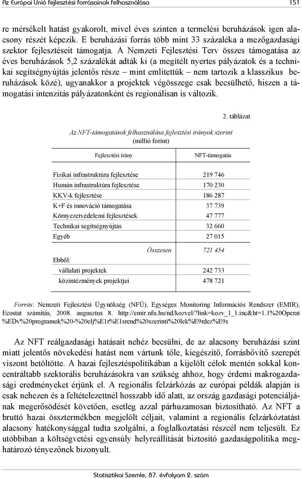 A Nemzeti Fejlesztési Terv összes támogatása az éves beruházások 5,2 százalékát adták ki (a megítélt nyertes pályázatok és a technikai segítségnyújtás jelentős része mint említettük nem tartozik a