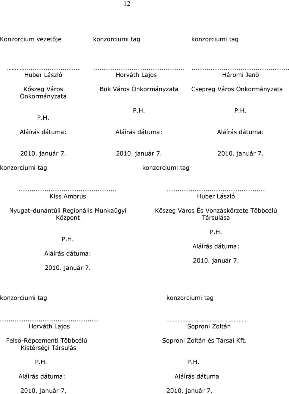 január 7.... Huber László Kőszeg Város És Vonzáskörzete Többcélú Társulása Aláírás dátuma: 2010. január 7. konzorciumi tag konzorciumi tag.