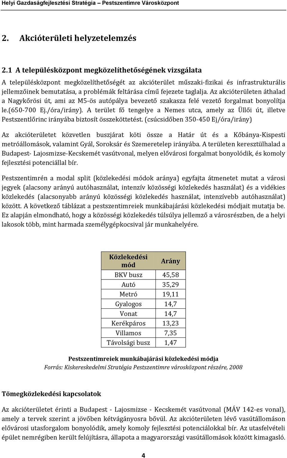 fejezete taglalja. Az akcióterületen áthalad a Nagykőrösi út, ami az M5-ös autópálya bevezető szakasza felé vezető forgalmat bonyolítja le.(650-700 Ej./óra/irány).