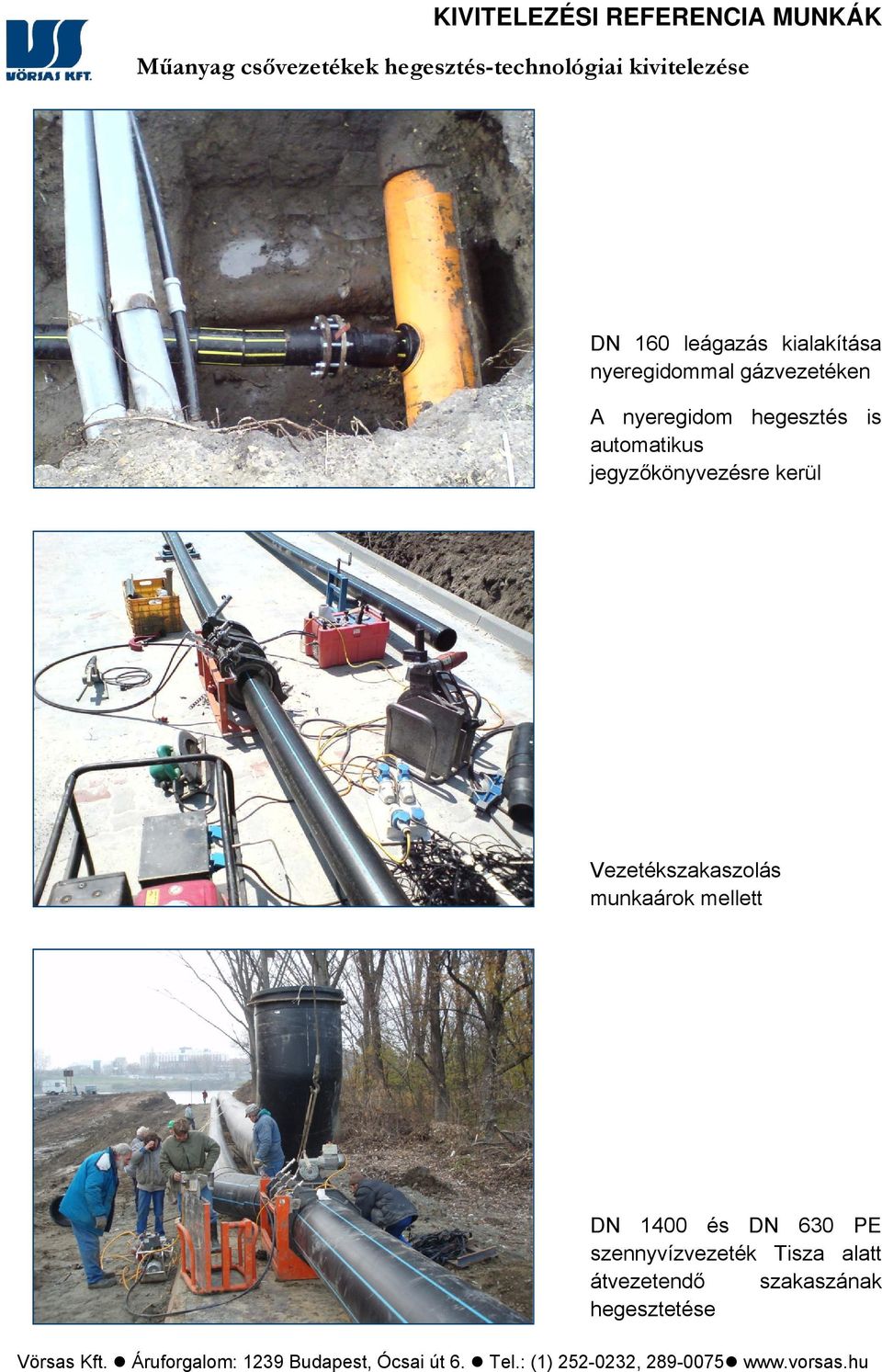 Vezetékszakaszolás munkaárok mellett DN 1400 és DN 630 PE szennyvízvezeték Tisza alatt átvezetendő