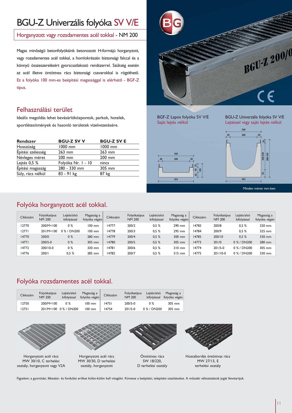 Ez a folyóka 100 mm-es beépítési magassággal is elérhető - BGF-Z típus. Ideális megoldás lehet bevásárlóközpontok, parkok, hotelek, sportlétesítmények és hasonló területek vízelvezetésére.