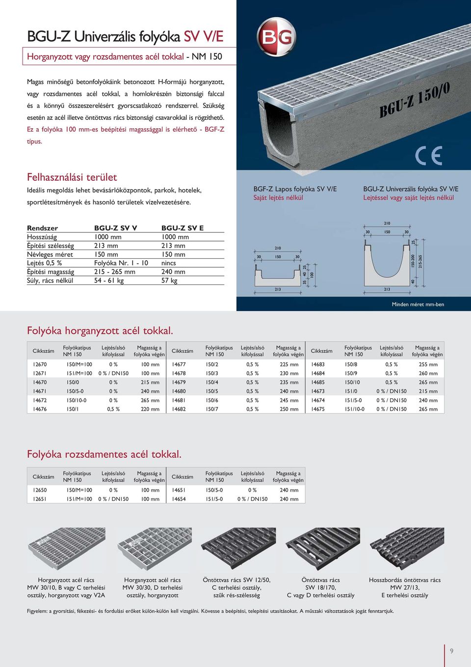 Ez a folyóka 100 mm-es beépítési magassággal is elérhető - BGF-Z típus. Ideális megoldás lehet bevásárlóközpontok, parkok, hotelek, sportlétesítmények és hasonló területek vízelvezetésére.