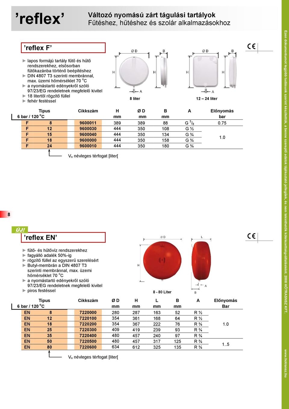 üzemi hőmérséklet 70 o C a nyomástartó edényekről szóló 97/23/EG rendeletnek megfelelő kivitel 18 litertől rögzítő füllel fehér festéssel 8 liter 12 24 liter Típus H Ø D B A Előnyomás 6 bar / 120 o C