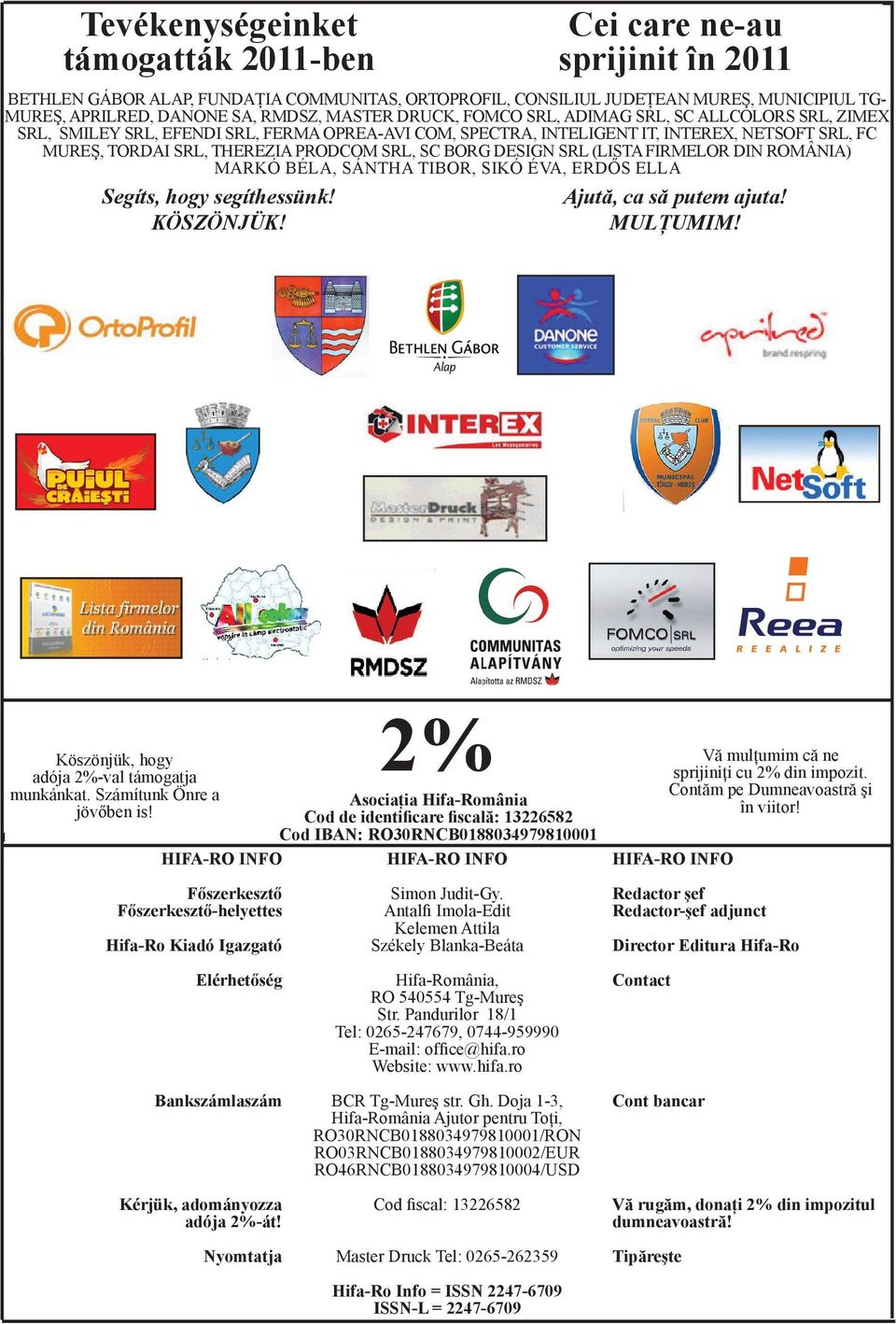 SRL, SC BORG DESIGN SRL (LISTA FIRMELOR DIN ROMÂNIA) MARKÓ BÉLA, SÁNTHA TIBOR, SIKÓ ÉVA, ERDŐS ELLA Segíts, hogy segíthessünk! KÖSZÖNJÜK! Ajută, ca să putem ajuta! MULŢUMIM!