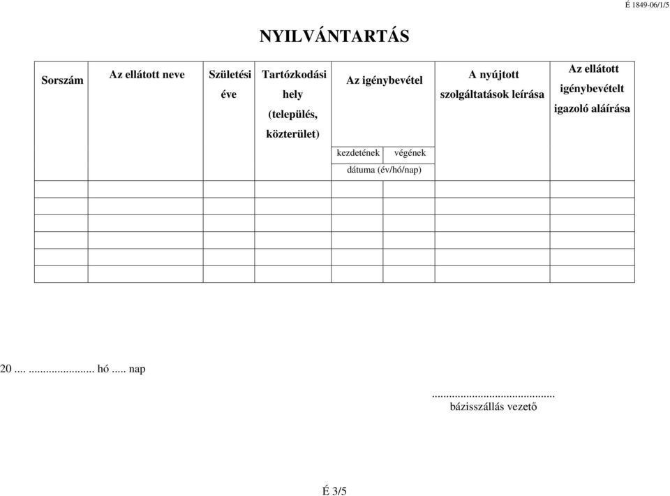 Az ellátott igénybevételt igazoló aláírása közterület) kezdetének