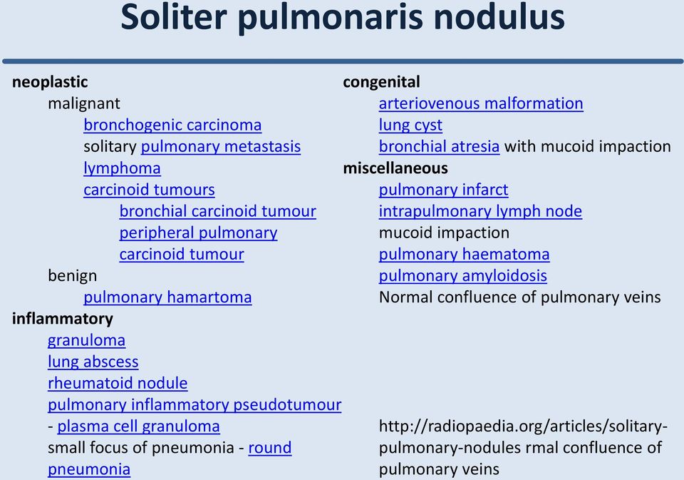 focus of pneumonia - round pneumonia arteriovenous malformation lung cyst bronchial atresia with mucoid impaction miscellaneous pulmonary infarct intrapulmonary lymph node