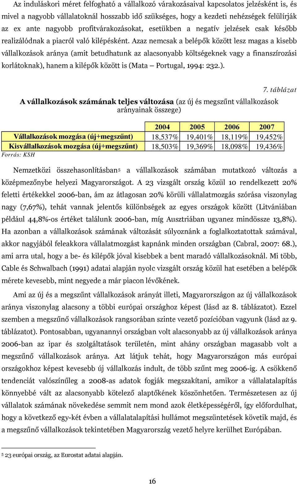 Azaz nemcsak a belépők között lesz magas a kisebb vállalkozások aránya (amit betudhatunk az alacsonyabb költségeknek vagy a finanszírozási korlátoknak), hanem a kilépők között is (Mata Portugal,