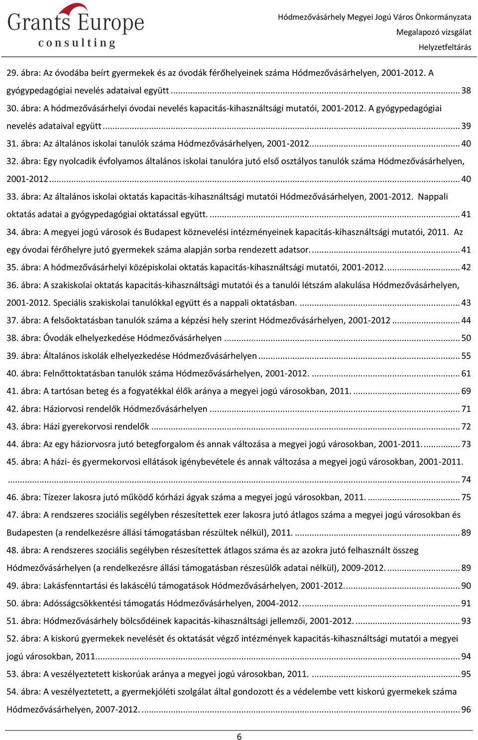 ábra: Az általános iskolai tanulók száma Hódmezővásárhelyen, 2001-2012.... 40 32.