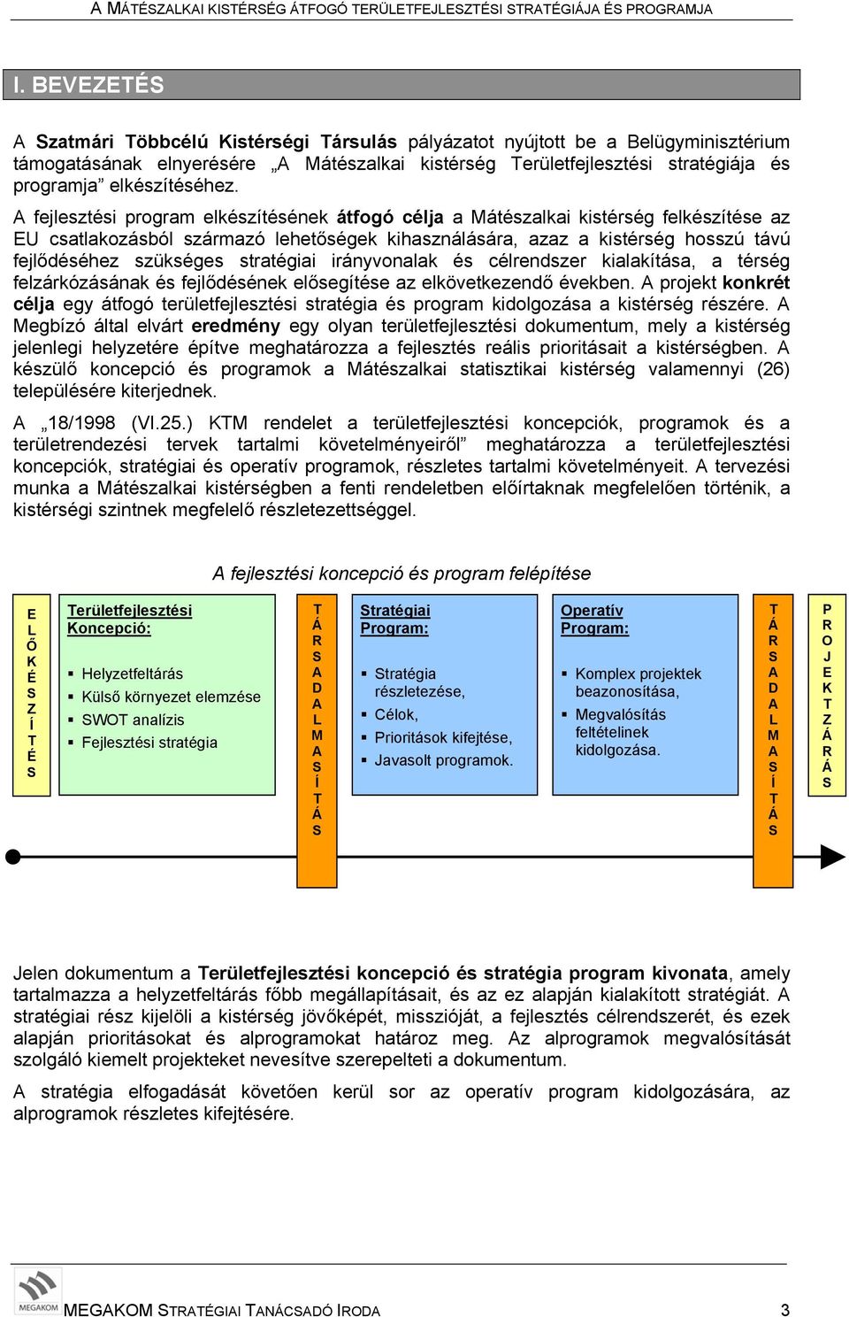 A fejlesztési program elkészítésének átfogó célja a Mátészalkai kistérség felkészítése az EU csatlakozásból származó lehetőségek kihasználására, azaz a kistérség hosszú távú fejlődéséhez szükséges