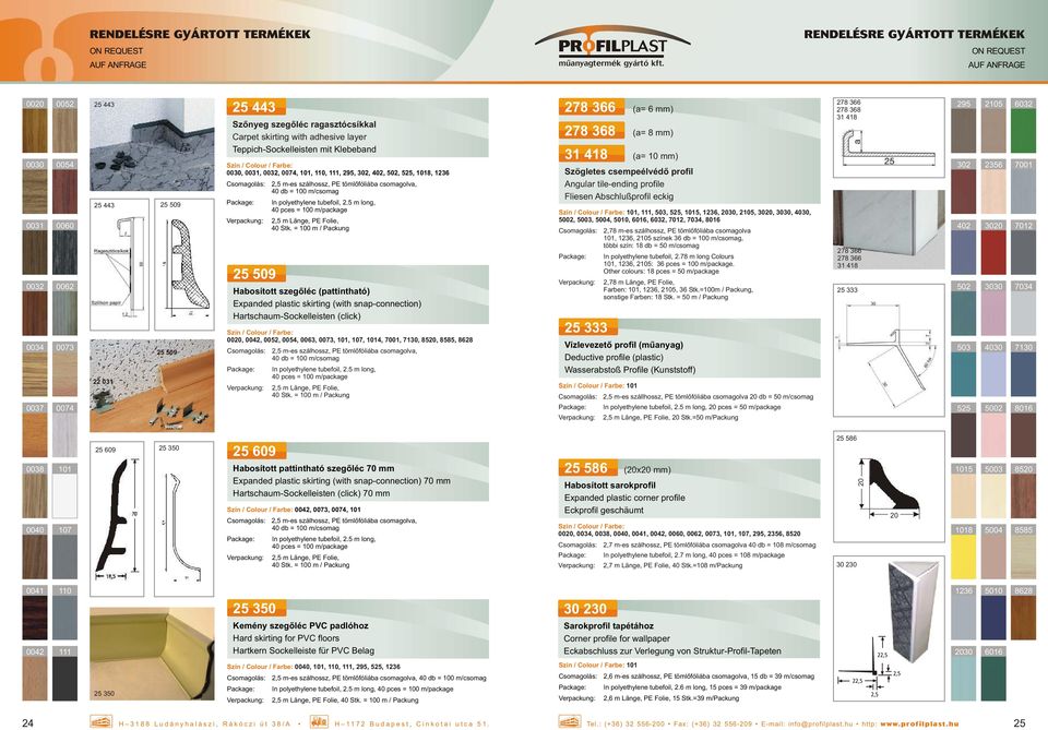 csomagolva, 40 db = 100 m/csomag In polyethylene tubefoil, 2.5 m long, 40 pces = 100 m/package Länge, PE Folie, 40 Stk.