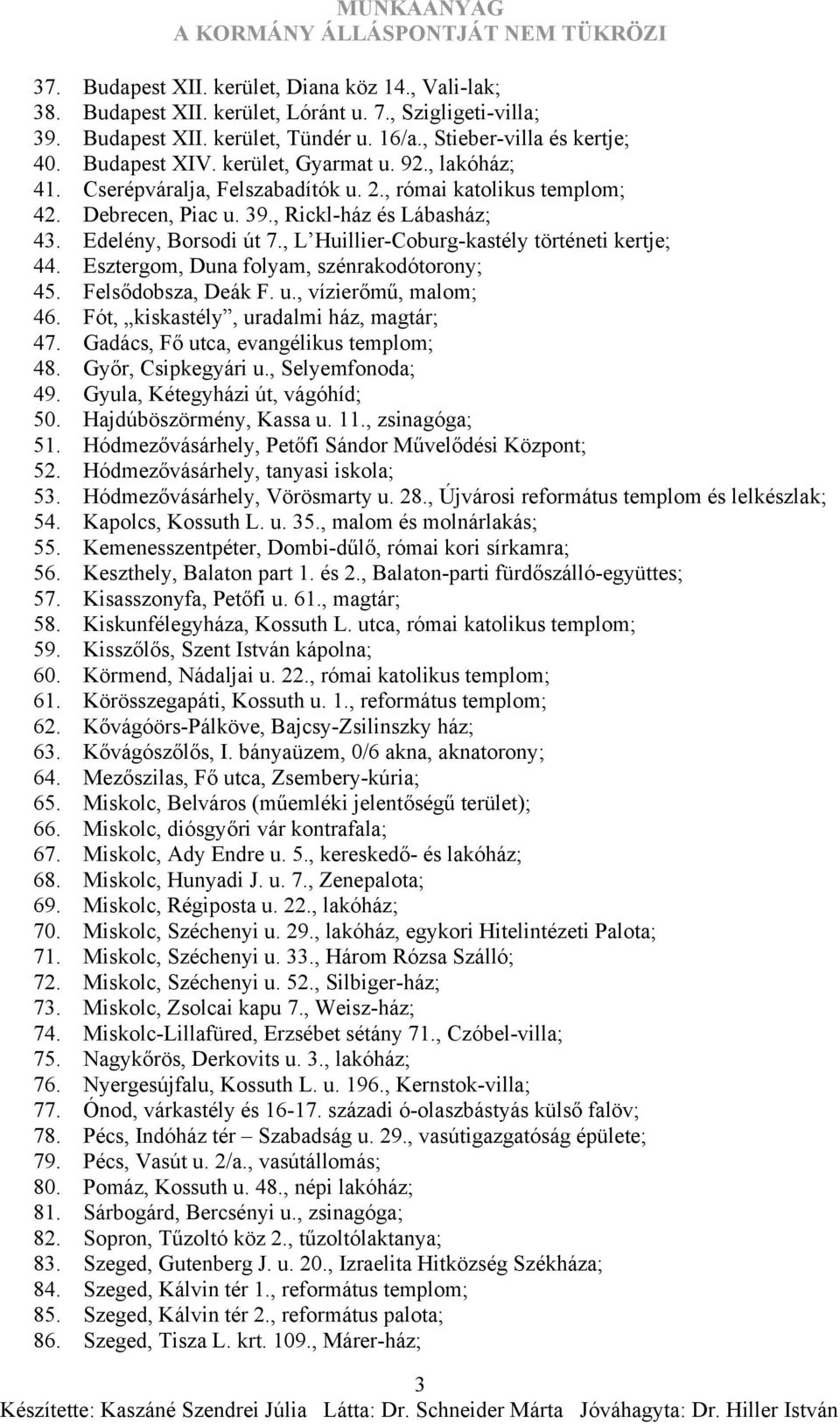 , L Huillier-Coburg-kastély történeti kertje; 44. Esztergom, Duna folyam, szénrakodótorony; 45. Felsődobsza, Deák F. u., vízierőmű, malom; 46. Fót, kiskastély, uradalmi ház, magtár; 47.