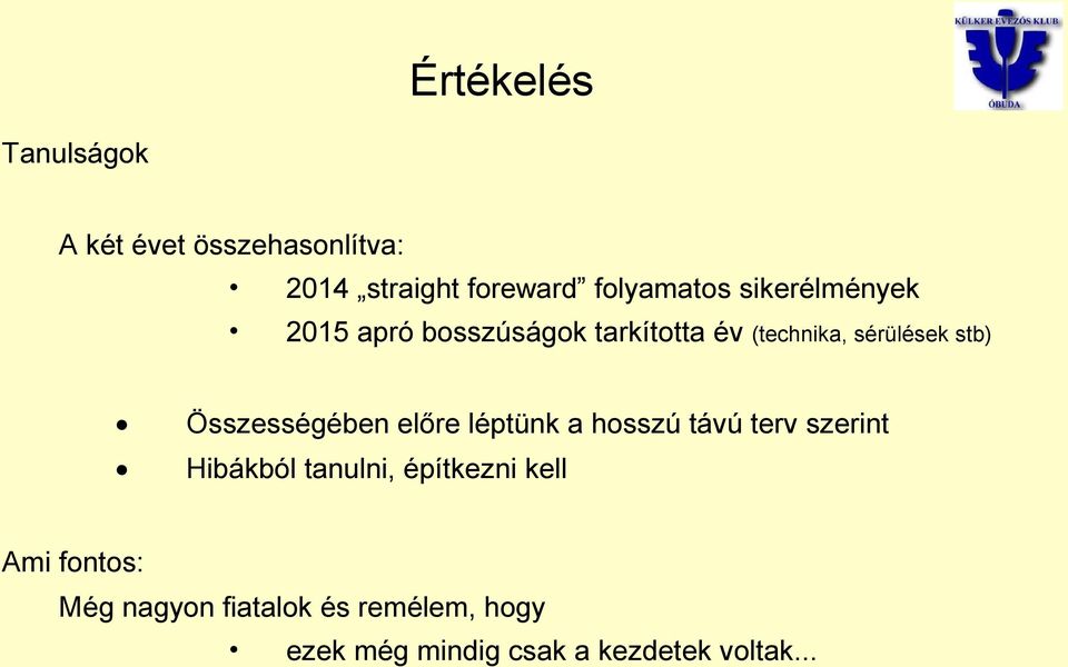 Összességében előre léptünk a hosszú távú terv szerint Hibákból tanulni, építkezni