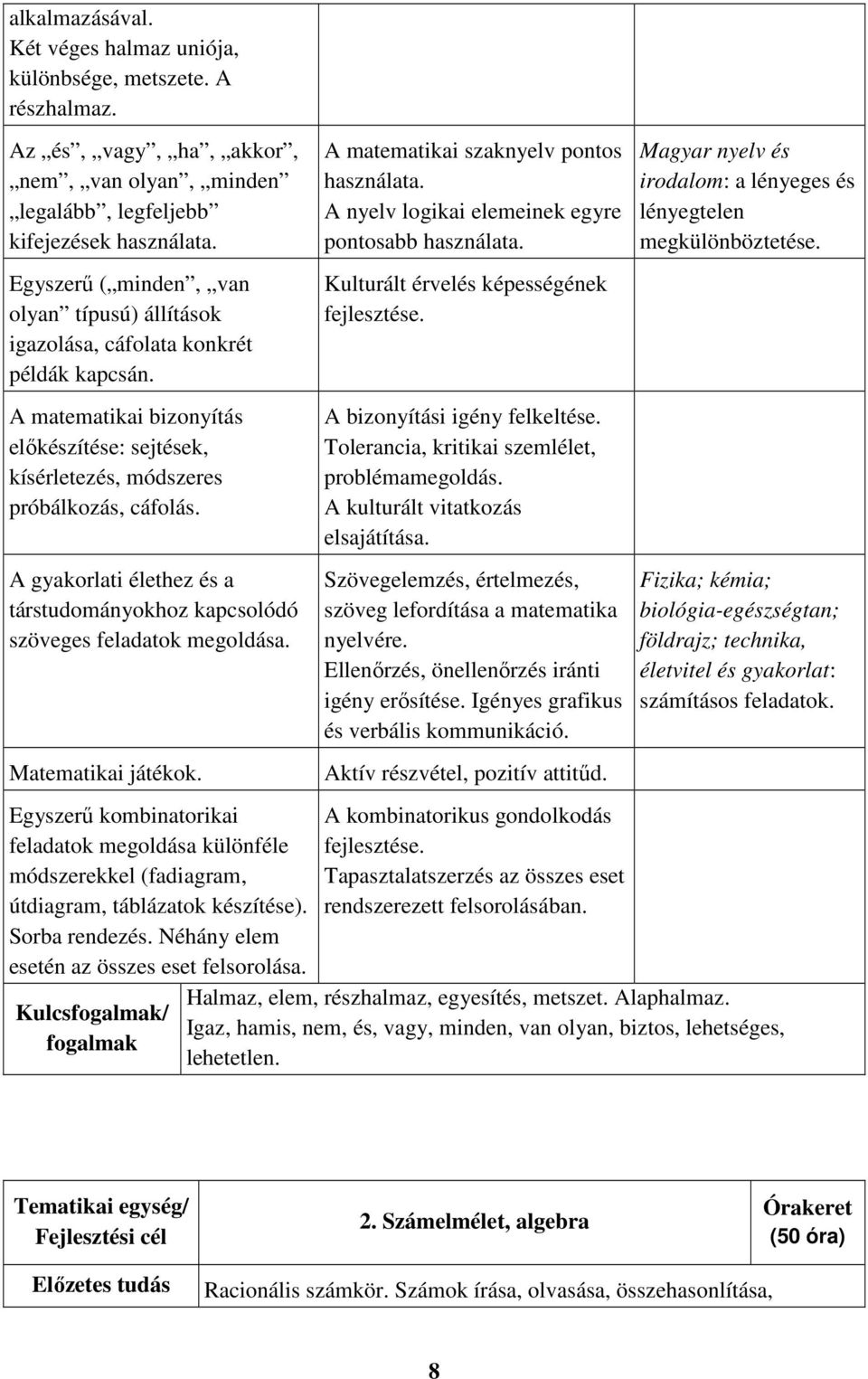 A gyakorlati élethez és a társtudományokhoz kapcsolódó szöveges feladatok megoldása. Matematikai játékok.