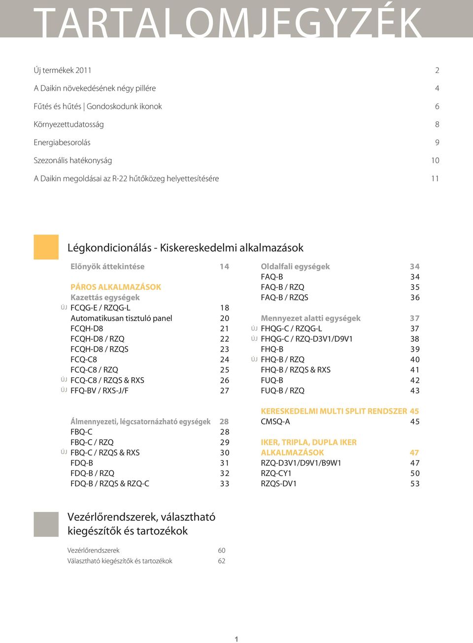 20 FCQHD8 21 FCQHD8 / RZQ 22 FCQHD8 / RZQS 23 FCQC8 24 FCQC8 / RZQ 25 FCQC8 / RZQS & RXS 26 FFQBV / RXSJ/F 27 Álmennyezeti, légcsatornázható egységek 28 FBQC 28 FBQC / RZQ 29 FBQC / RZQS & RXS 30