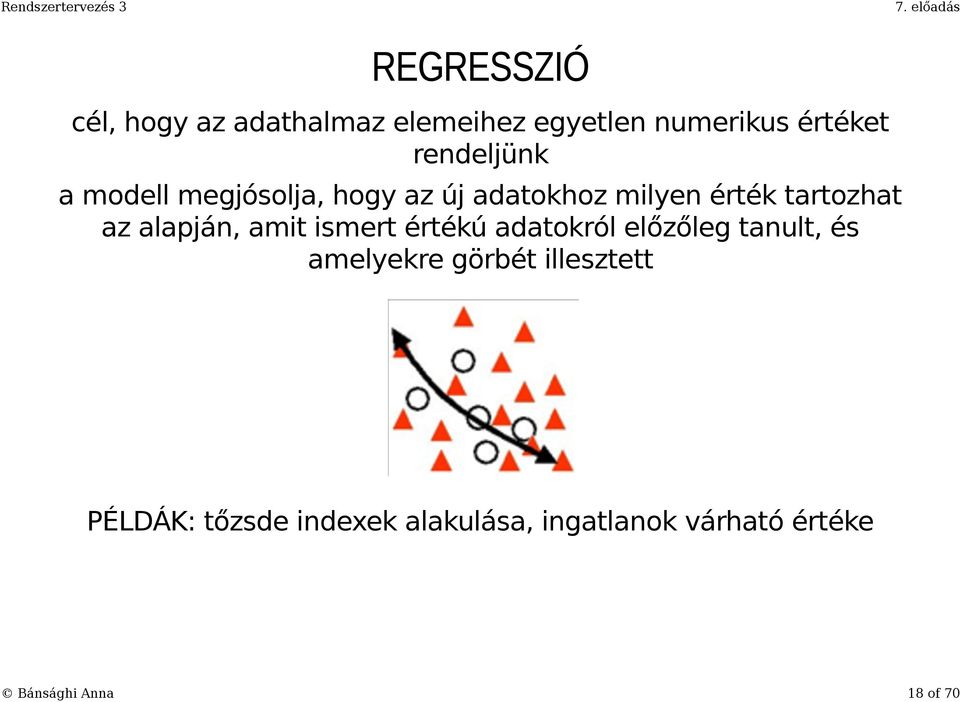 alapján, amit ismert értékú adatokról előzőleg tanult, és amelyekre görbét