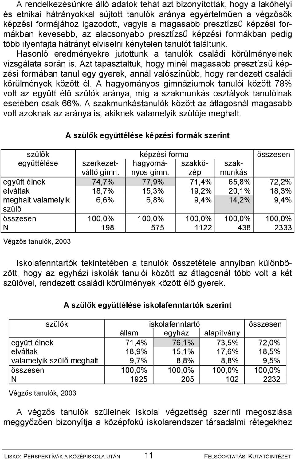 Hasonló eredményekre jutottunk a tanulók családi körülményeinek vizsgálata során is.