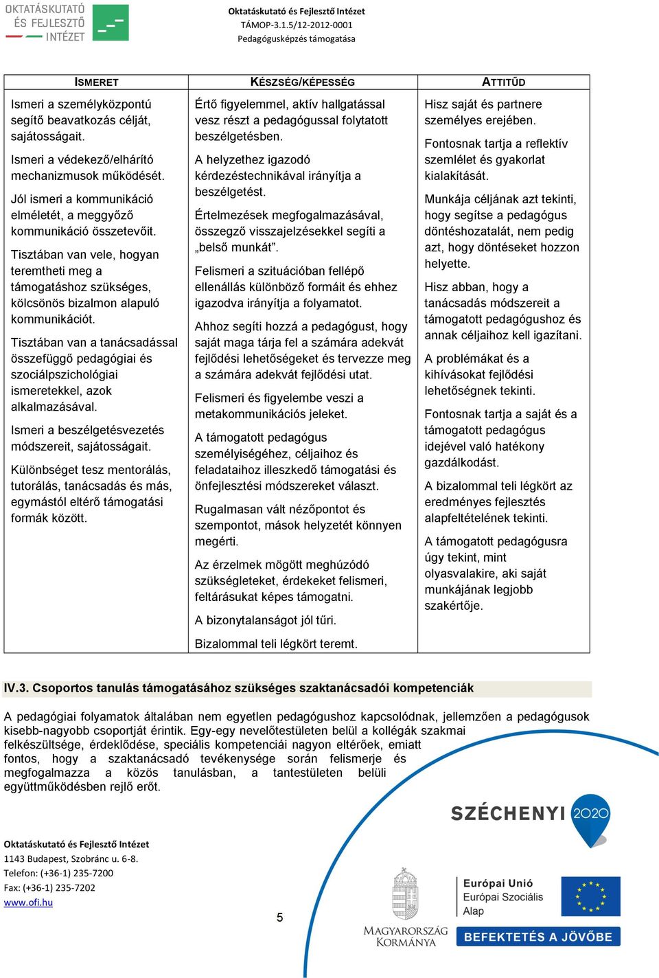 Tisztában van a tanácsadással összefüggő pedagógiai és szociálpszichológiai ismeretekkel, azok alkalmazásával. Ismeri a beszélgetésvezetés módszereit, sajátosságait.