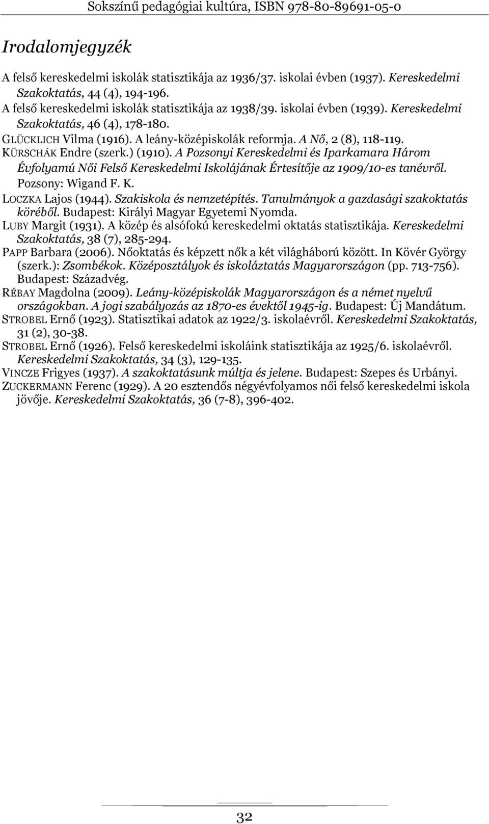 A Pozsonyi Kereskedelmi és Iparkamara Három Évfolyamú Női Felső Kereskedelmi Iskolájának Értesítője az 1909/10-es tanévről. Pozsony: Wigand F. K. LOCZKA Lajos (1944). Szakiskola és nemzetépítés.