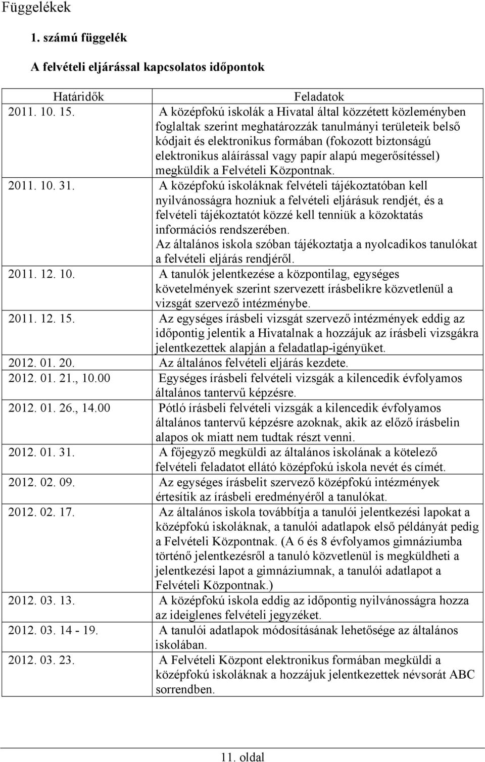 vagy papír alapú megerősítéssel) megküldik a Felvételi Központnak. 2011. 10. 31.