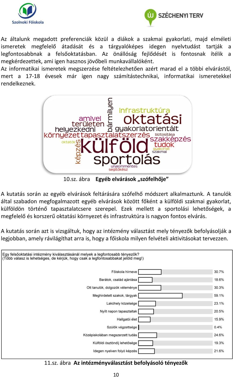 Az informatikai ismeretek megszerzése feltételezhetően azért marad el a többi elvárástól, mert a 17-18 évesek már igen nagy számítástechnikai, informatikai ismeretekkel rendelkeznek. 10.sz. ábra Egyéb elvárások szófelhője A kutatás során az egyéb elvárások feltárására szófelhő módszert alkalmaztunk.