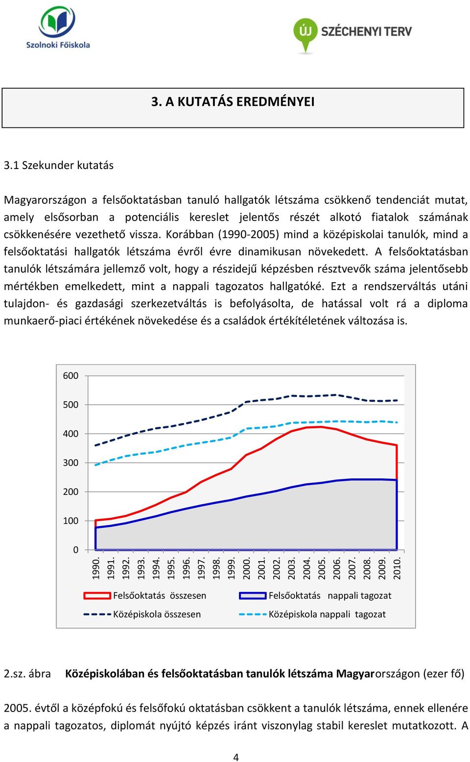 vezethető vissza. Korábban (1990-2005) mind a középiskolai tanulók, mind a felsőoktatási hallgatók létszáma évről évre dinamikusan növekedett.