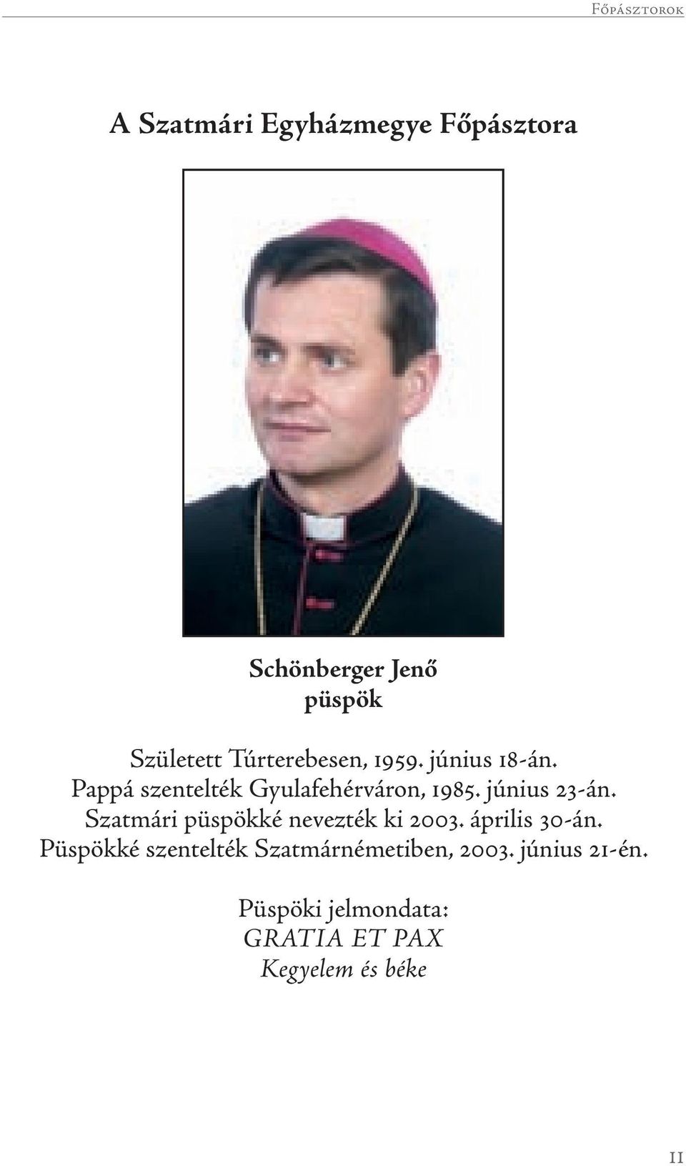 június 23-án. Szatmári püspökké nevezték ki 2003. április 30-án.