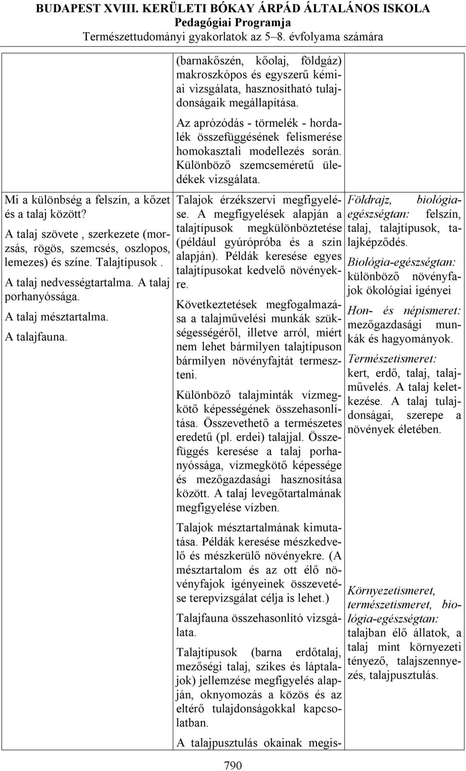 Az aprózódás - törmelék - hordalék összefüggésének felismerése homokasztali modellezés során. Különböző szemcseméretű üledékek vizsgálata. Talajok érzékszervi megfigyelése.