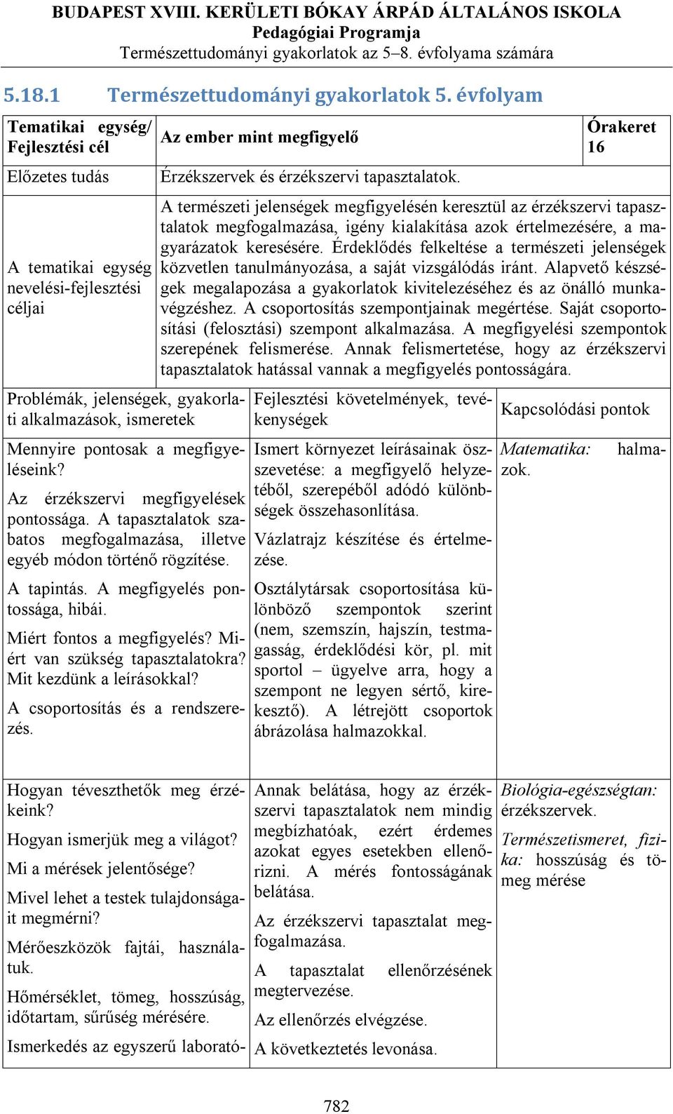 Az érzékszervi megfigyelések pontossága. A tapasztalatok szabatos megfogalmazása, illetve egyéb módon történő rögzítése. A tapintás. A megfigyelés pontossága, hibái. Miért fontos a megfigyelés?