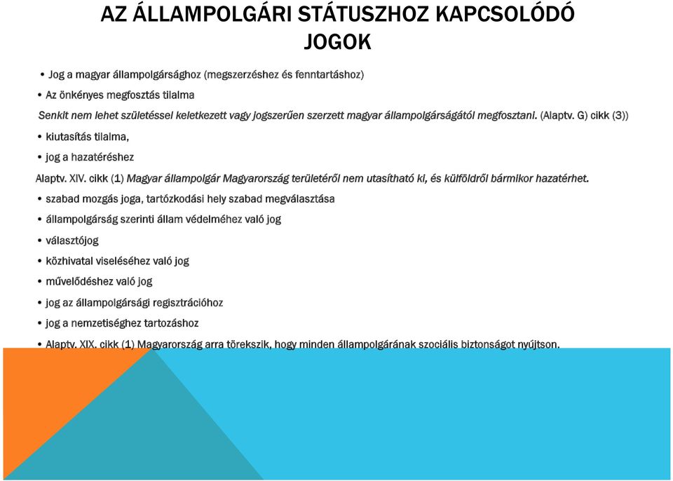 cikk (1) Magyar állampolgár Magyarország területéről nem utasítható ki, és külföldről bármikor hazatérhet.