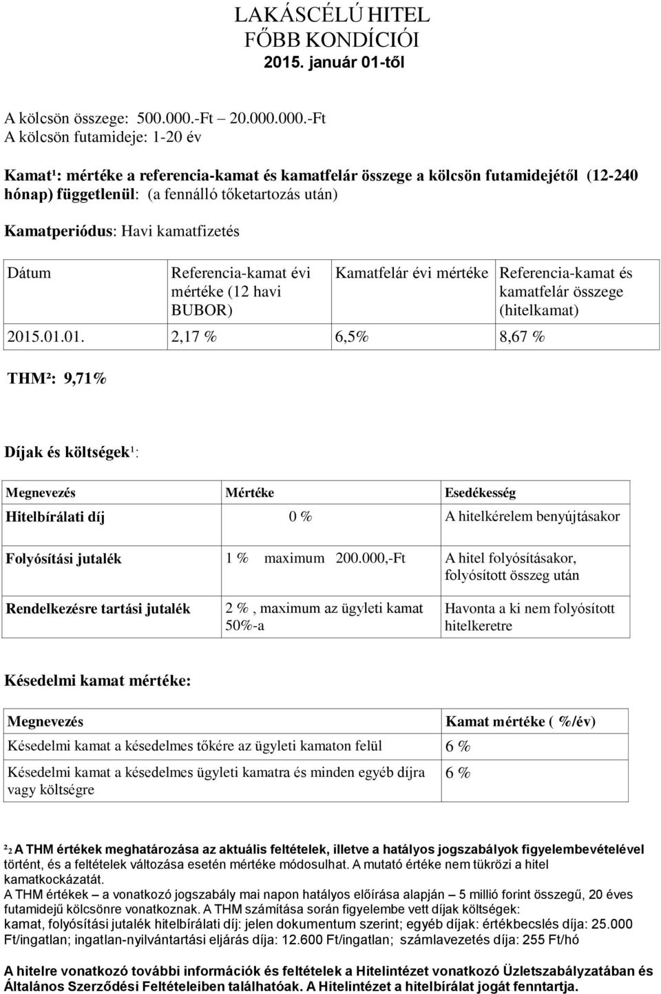 000.-Ft A kölcsön futamideje: 1-20 év Kamat¹: mértéke a referencia-kamat és kamatfelár összege a kölcsön futamidejétől (12-240 hónap) függetlenül: (a fennálló tőketartozás után) Kamatperiódus: Havi