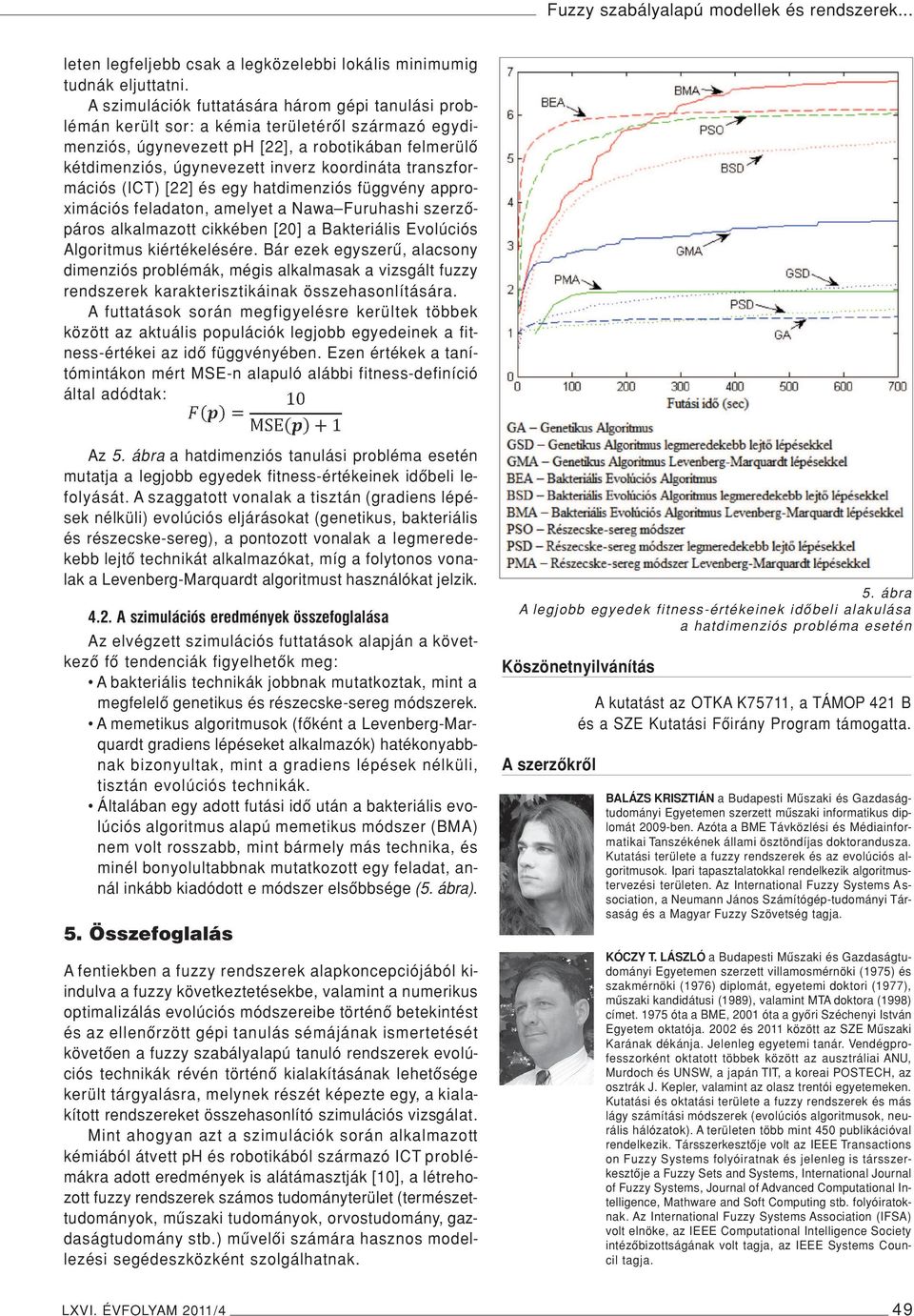 transzformációs (ICT) [22] és egy hatdimenziós függvény approximációs feladaton, amelyet a Nawa Furuhashi szerzôpáros alkalmazott cikkében [20] a Bakteriális Evolúciós Algoritmus kiértékelésére.