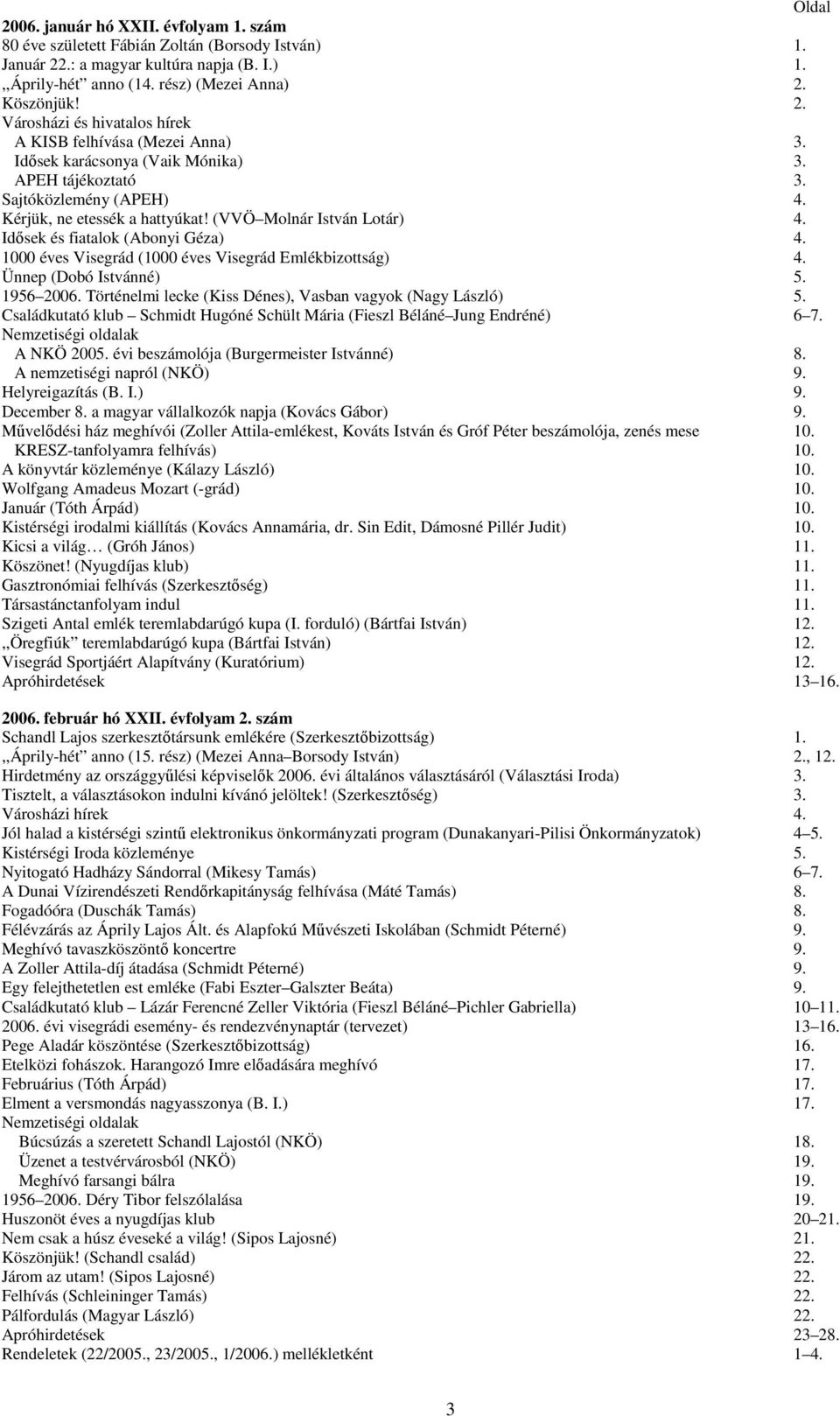 1000 éves Visegrád (1000 éves Visegrád Emlékbizottság) 4. Ünnep (Dobó Istvánné) 5. 1956 2006. Történelmi lecke (Kiss Dénes), Vasban vagyok (Nagy László) 5.